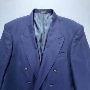 Oscar de la Renta Men's Navy Blue Double Breasted Blazer 44R Tailored